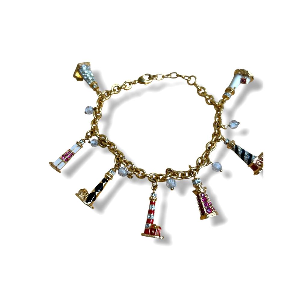 Bradford Exchange Guiding Lights Enamel Lighthouses Charm Bracelet Gold Tone - Picture 2 of 5